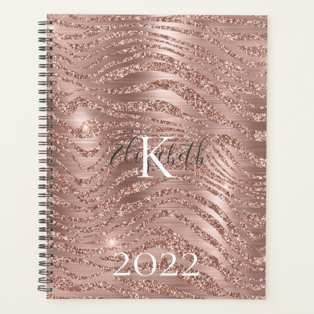 Monogram Name Rose Gold Glitter Animal Print  Planner (Front)