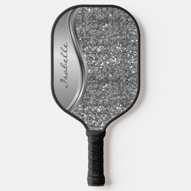 Monogram Name Rose Gold Glitter look   Pickleball Paddle (Front)