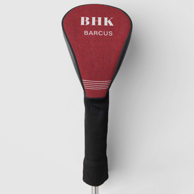 Monogram Name, Ruby Red Denim Print, Golf Head Cover (Front)