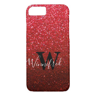 Monogram Name Ruby Red Ombre Glitter Sparkles iPhone 8/7 Case