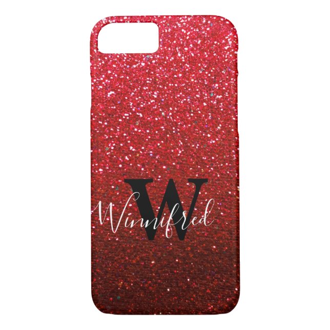 Monogram Name Ruby Red Ombre Glitter Sparkles Case-Mate iPhone Case (Back)
