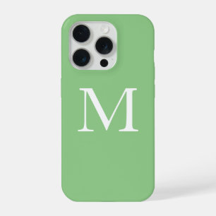 Monogram Name Sage Green White Simple Custom Colou iPhone 15 Pro Case