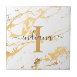 Monogram Name Script Initial Gold Marble Pattern Ceramic Tile<br><div class="desc">Monogram Name Script Initial Gold Marble Pattern ceramic tile</div>