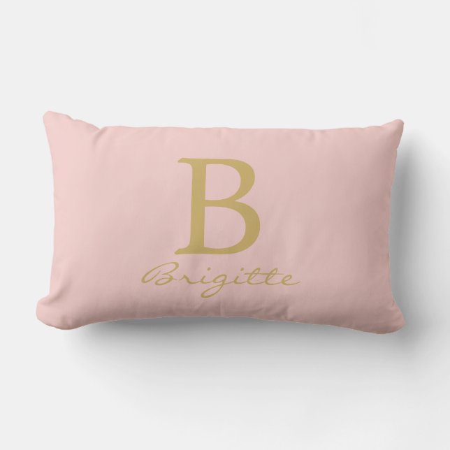 Monogram Name Script Letter B Modern Pink Template Lumbar Cushion (Front)