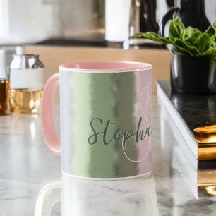 Monogram name script ombre green powder purple mug