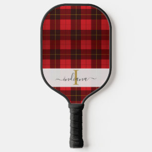 Monogram Name Script Plaid Green Tartan Pickleball Paddle