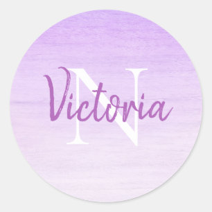 Monogram Name Script Purple Classic Round Sticker