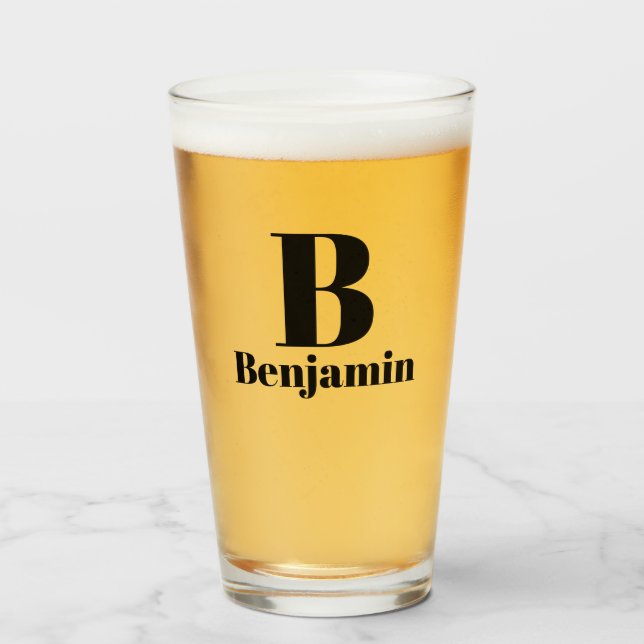 Monogram Name Simple Beer Glass (Front Filled)