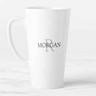 Monogram & Name Simple Design Black & Grey Text Latte Mug