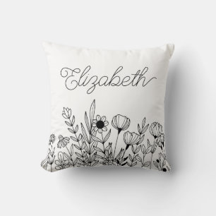 Monogram Name Simple Minimalistic Floral Graphic Cushion