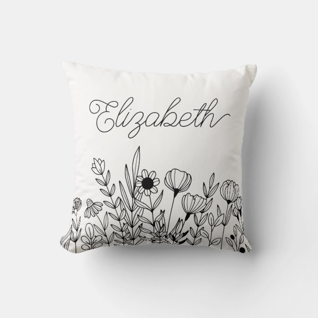 Monogram Name Simple Minimalistic Floral Graphic Cushion (Front)