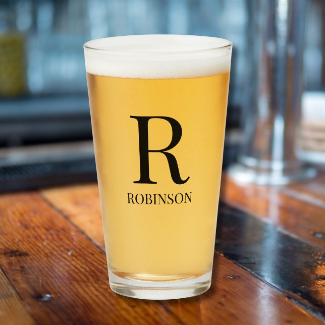 Monogram Name Simple Minimalistic Modern Beer  Glass (Creator Uploaded)