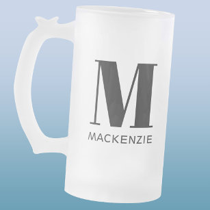 Monogram Name Simple Personalised Frosted Glass Beer Mug