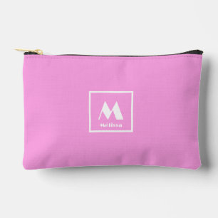 monogram name simple pink  accessory pouch