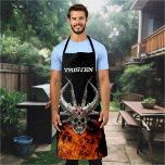 Monogram Name Skull Flaming Fire Apron<br><div class="desc">This design may be personalised by choosing the customise option to add text or make other changes. If this product has the option to transfer the design to another item, please make sure to adjust the design to fit if needed. Contact me at colorflowcreations@gmail.com if you wish to have this...</div>