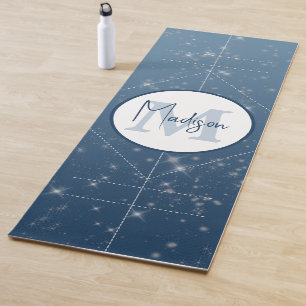 Monogram Name Sparkle Blue Ombre Custom Alignment Yoga Mat