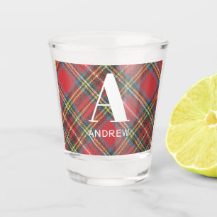 Monogram Name, Stewart Tartan Denim Print 1.5oz Shot Glass