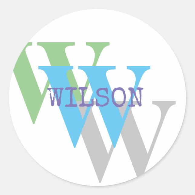 Monogram Name Sticker – Gray Green Blue Custom  (Front)