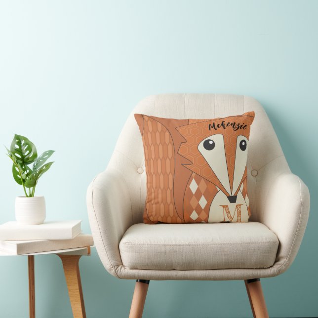 Monogram & Name Stylised Fox Abstract Geometric  Cushion (Chair)