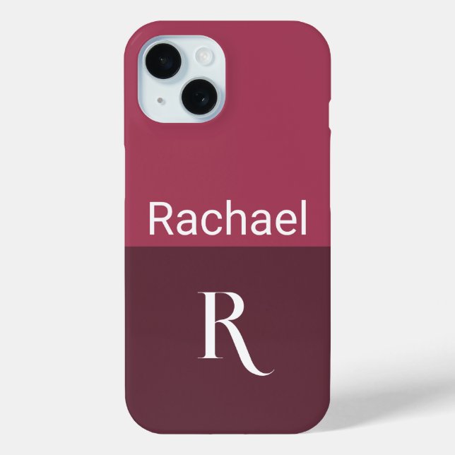 Monogram Name Stylish Burgundy Case-Mate iPhone Case (Back)