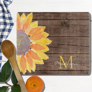 Monogram Name Sunflower Barn Wood  Cutting Board