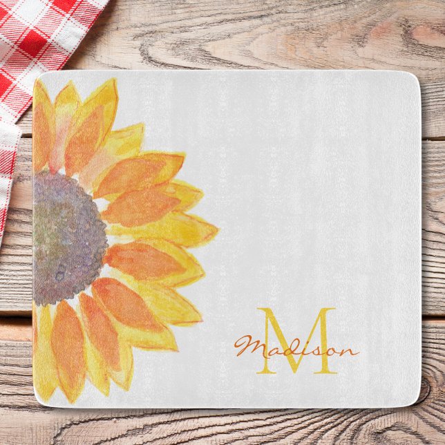 Monogram Name Sunflower Cutting Board (Creator Uploaded)