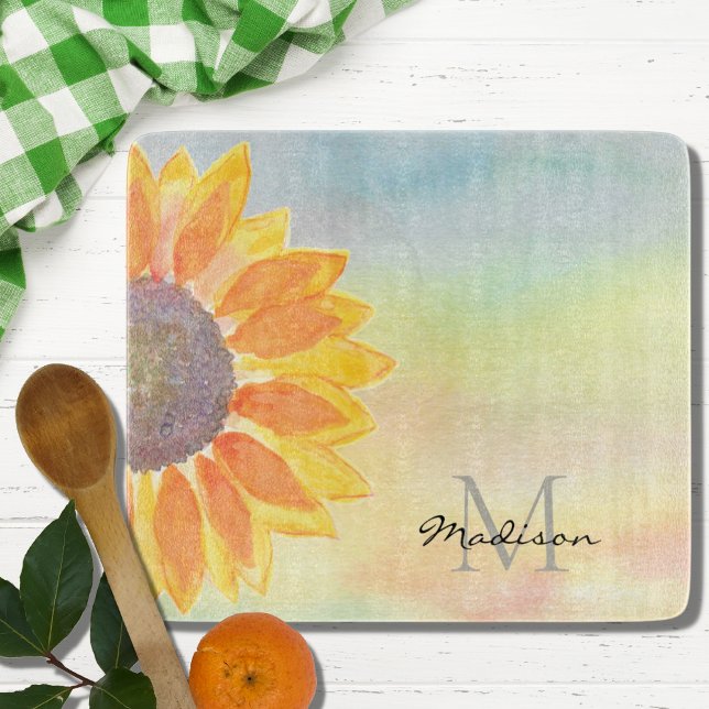 Monogram Name Sunflower  Cutting Board (Creator Uploaded)