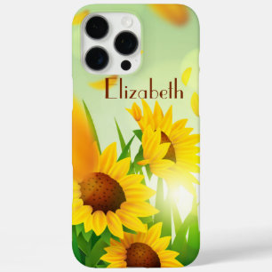 Monogram Name Sunflowers Yellow Green Floral iPhone 16 Pro Max Case
