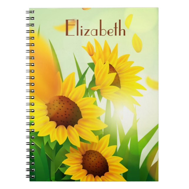Monogram Name Sunflowers Yellow Green  Notebook (Front)
