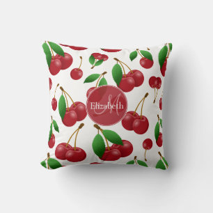 monogram name sweet summertime cherries patterned cushion