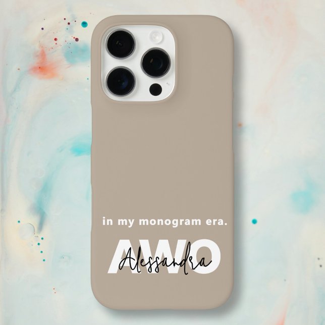 Monogram Name Taupe Tan Beige White Black Minimal Case-Mate iPhone Case (Creator Uploaded)