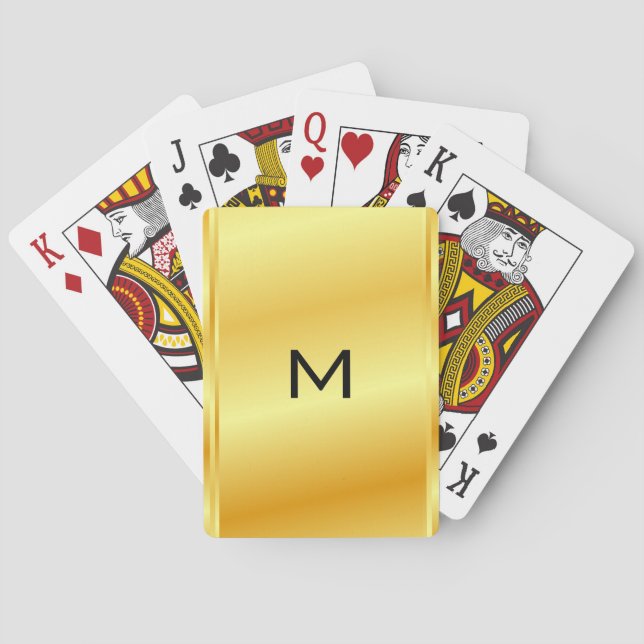Monogram Name Template Modern Gold Metallic Look Playing Cards (Back)