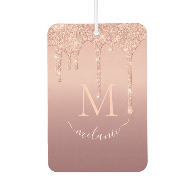 Monogram Name Text Rose Gold Blush Air Freshener (Front)