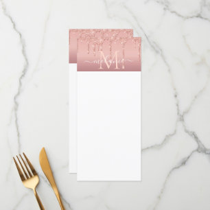 Monogram Name Text Rose Gold Blush Glitter Menu