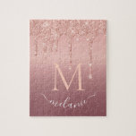 Monogram Name Text Rose Gold Blush Glitter Sparkle Jigsaw Puzzle<br><div class="desc">Monogram Name Text Rose Gold Blush Glitter Sparkle Personalised Birthday - Anniversary or Wedding Gift / Suppliest - Add Your Letter / Name - Text or Remove - Make Your Special Gift - Resize and move or remove and add text / elements with customisation tool. Design by MIGNED. Please see...</div>