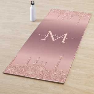 Monogram Name Text Rose Gold Blush Glitter Sparkle Yoga Mat