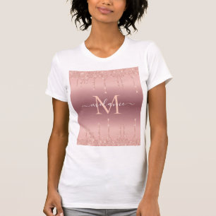 Monogram Name Text Rose Gold Blush Sparkle T-Shirt