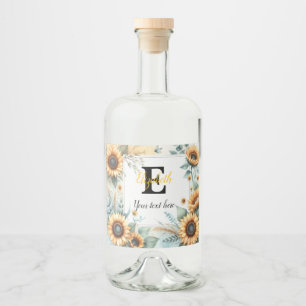 Monogram name text sunflowers watercolor modern liquor bottle label