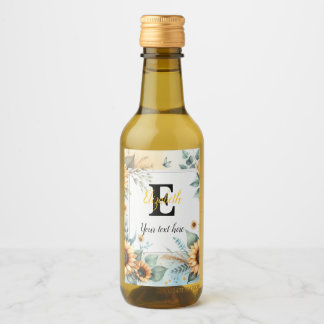 Monogram name text sunflowers watercolor modern wine label