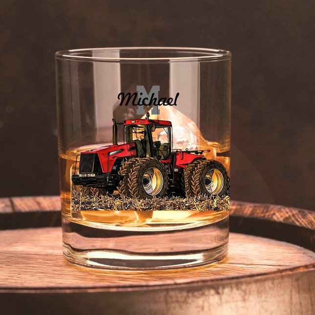 Monogram Name Tractor Farmer Farm Whiskey Glass (Creator Uploaded)