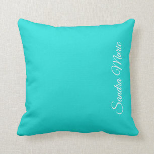 Monogram Name Turquoise Teal Aqua solid colour Cushion