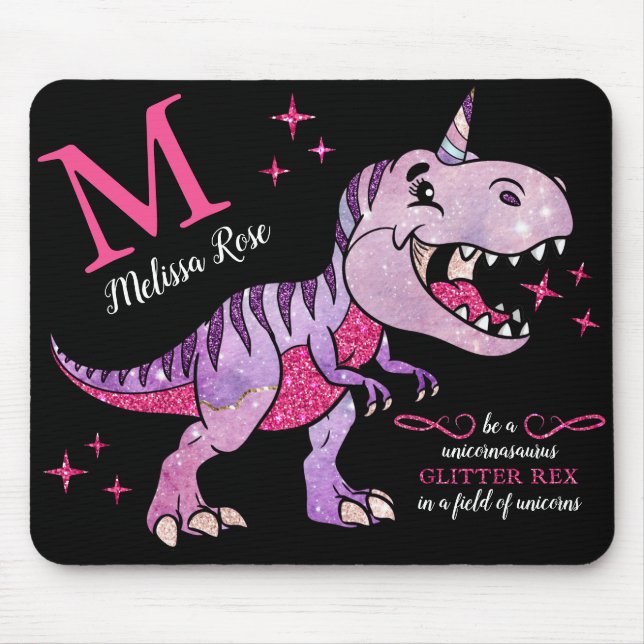 Monogram Name Unicornasaurus Glitter Rex Mouse Pad (Front)