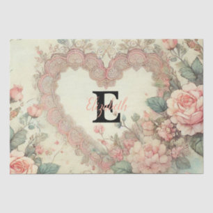 Monogram name vintage hearts floral watercolor tissue paper