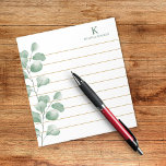 Monogram Name Watercolor Eucalyptus Gold Lined Notepad<br><div class="desc">Elegant and trendy  Monogrammed notepad with watercolor eucalyptus illustration. Personalise with your name.</div>
