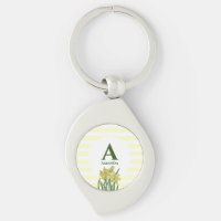 Monogram Name Watercolor Yellow Daffodils Stripes