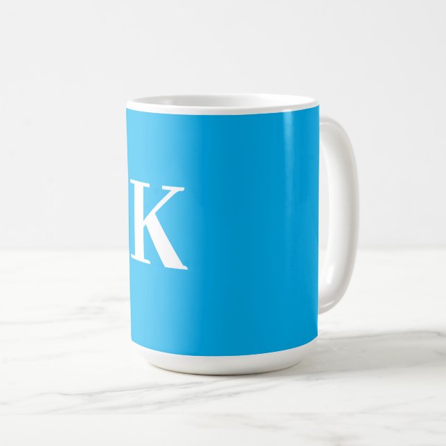 Monogram Name Wedding Gift Party Favour Blue White Coffee Mug (Front Right)