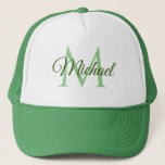 Monogram Name White And Green Unisex Baseball Cap<br><div class="desc">Monogram Name White And Green Unisex Baseball Cap Template Unisex Elegant Trendy Trucker Hat.</div>