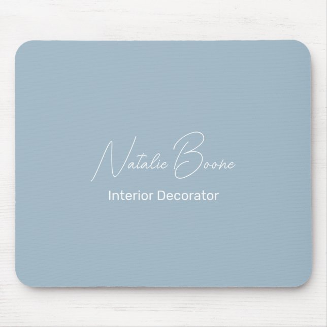 Monogram Name White Light Blue Interior Decorator Mouse Pad (Front)