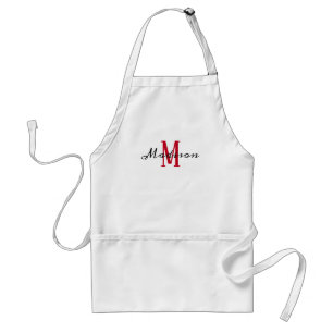 Monogram Name White Red Script Womens Standard Apron