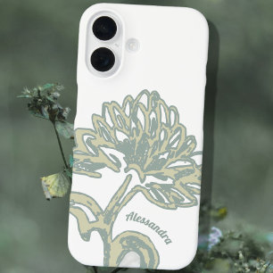Monogram Name White Sage Floral Minimal Botanical  iPhone 16 Case